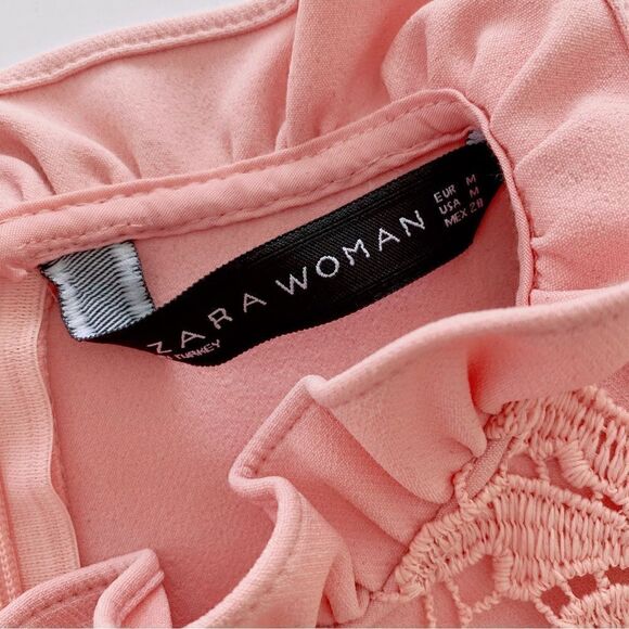 ZARA Woman Lace Sleeveless Mini Floral Fit & Flare Ruffle Dress Blush Pink M - Picture 3 of 7